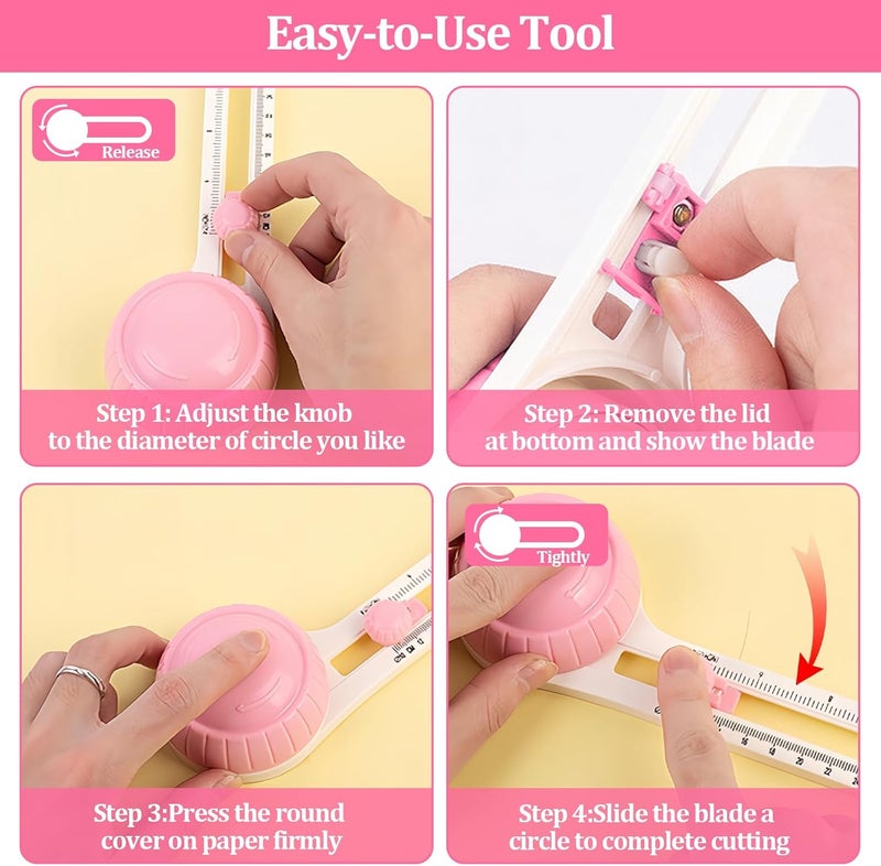 lyforx Circle Paper Cutters，Adjustable Rotary Circle Cutter，Circular Cardboard Circle Cutter with 3 Replaceable Blades, Trimmer Scrapbooking Tools，DIY Craft Cutting Tools Pink - Image 4